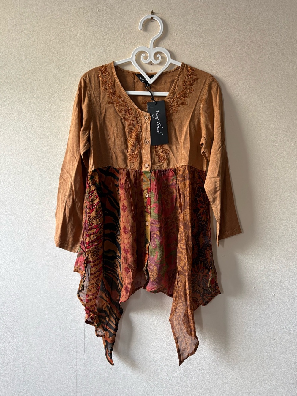 NWT Young Threads Boho Handkerchief Hem Tunic Dress Size S